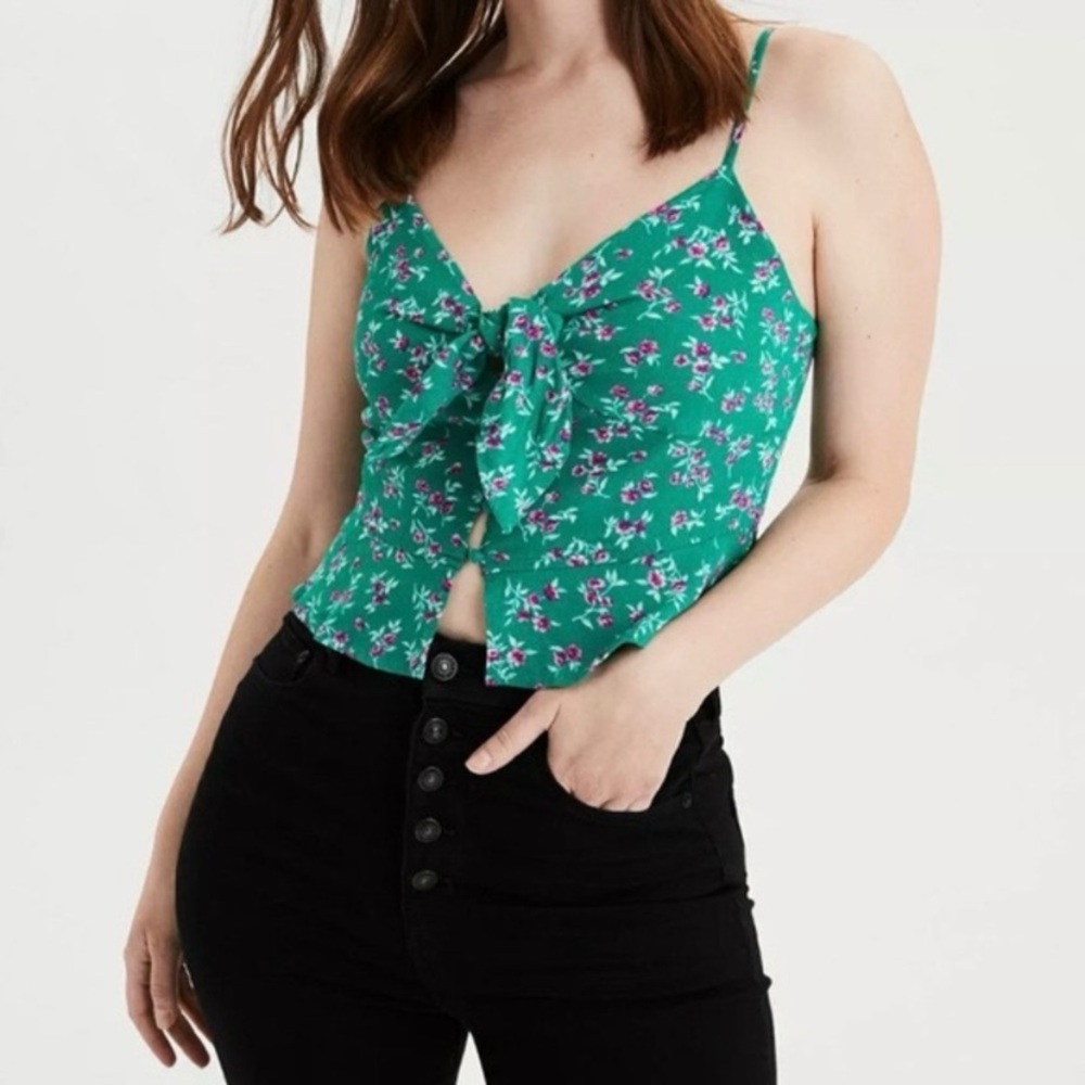 NWOT American Eagle green floral blouse cami - Picture 5 of 11